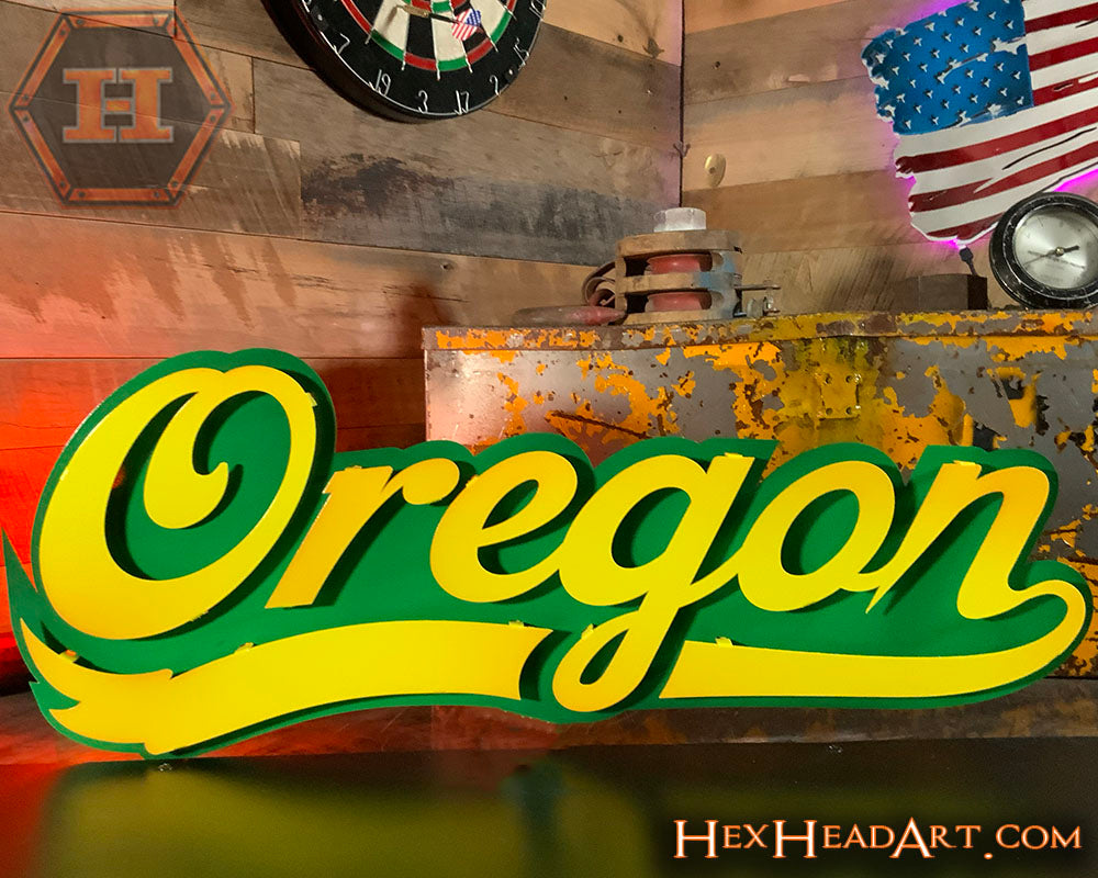 Oregon Ducks  Script 3D Vintage Metal Wall Art