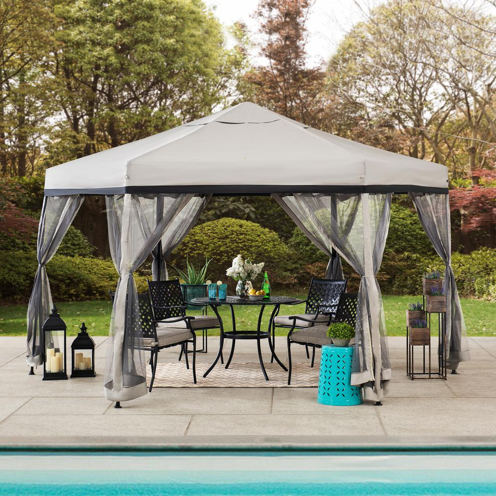 11x11 ft. Gray and Black 2-tone Pop Up Portable Hexagon Steel Gazebo