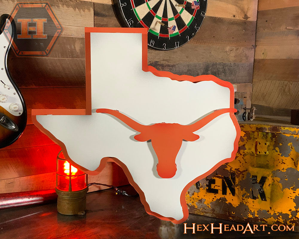 Texas Longhorns "Longhorn on State" 3D Vintage Metal Wall Art