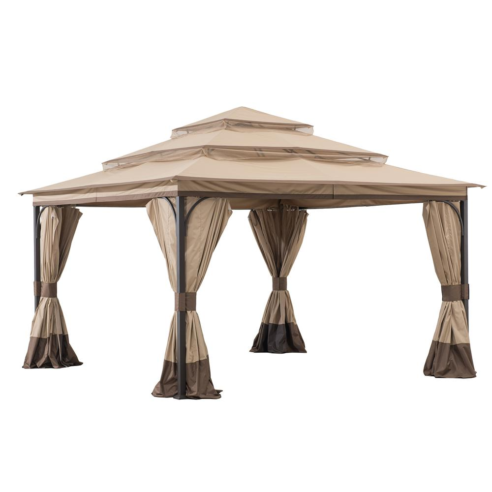 13x13 ft. Steel Gazebo with 3-tier Tan and Brown Canopy