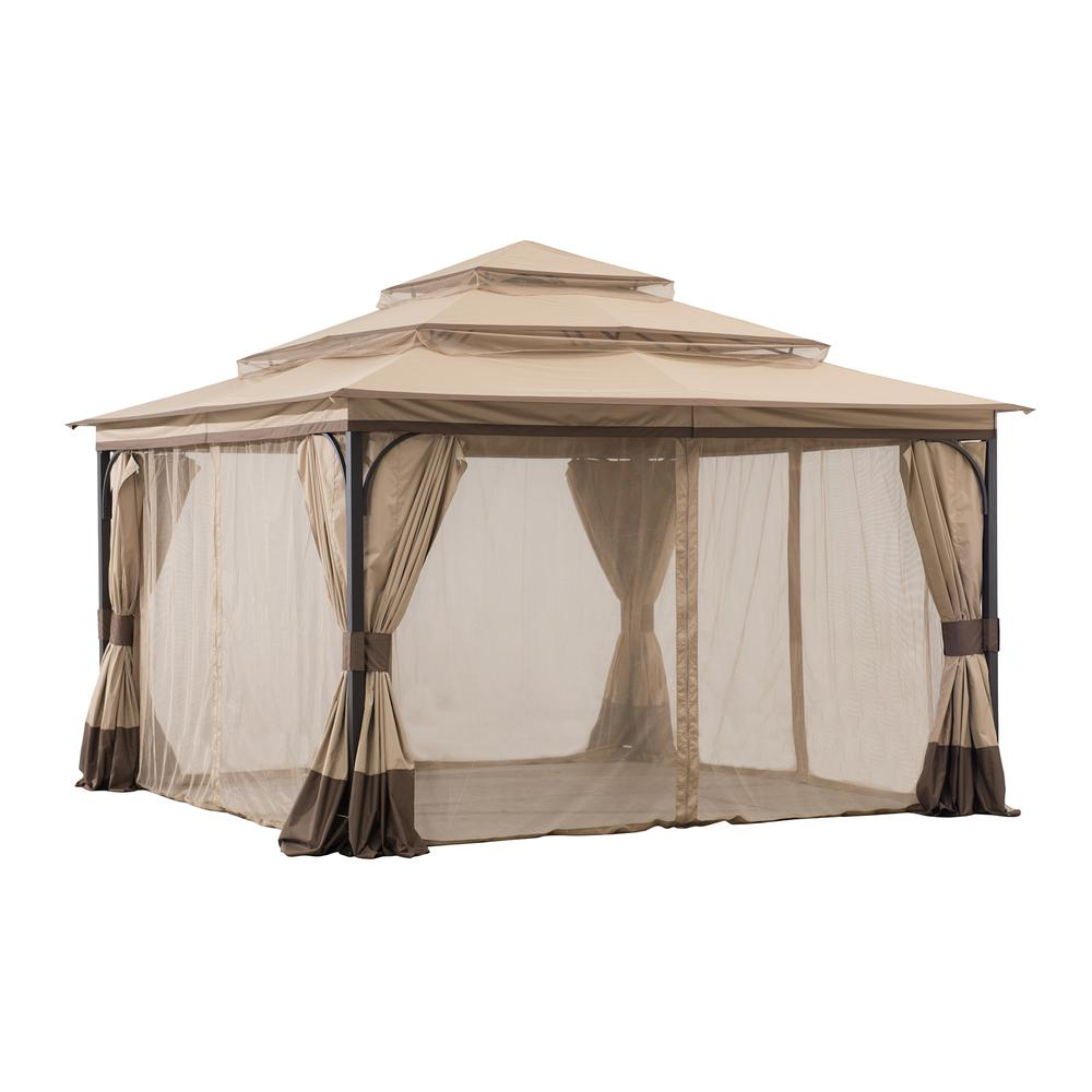 13x13 ft. Steel Gazebo with 3-tier Tan and Brown Canopy