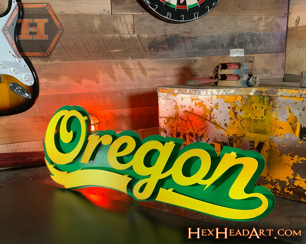 Oregon Ducks  Script 3D Vintage Metal Wall Art