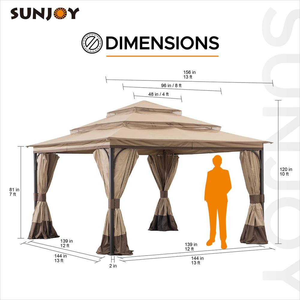 13x13 ft. Steel Gazebo with 3-tier Tan and Brown Canopy