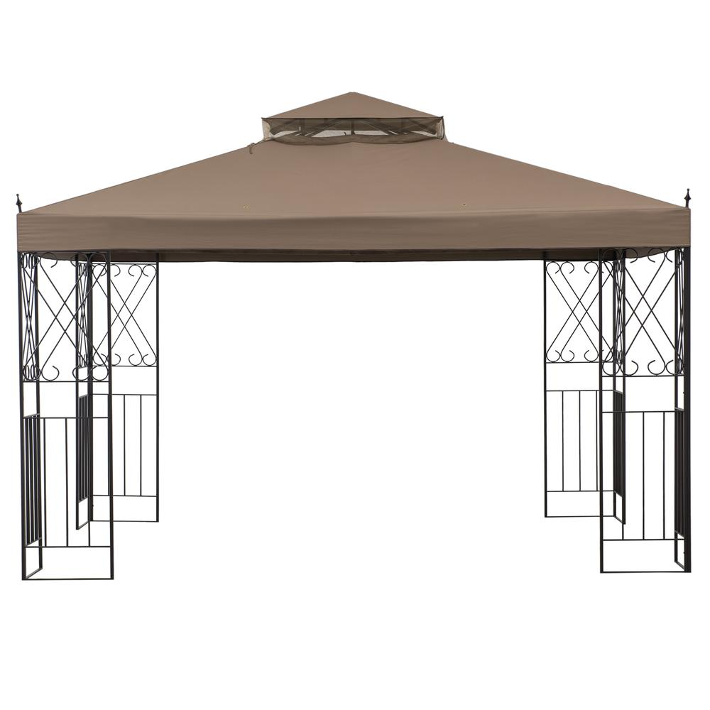 Sunjoy 10 ft. x 12 ft. Steel Gazebo with 2-tier Khaki Canopy