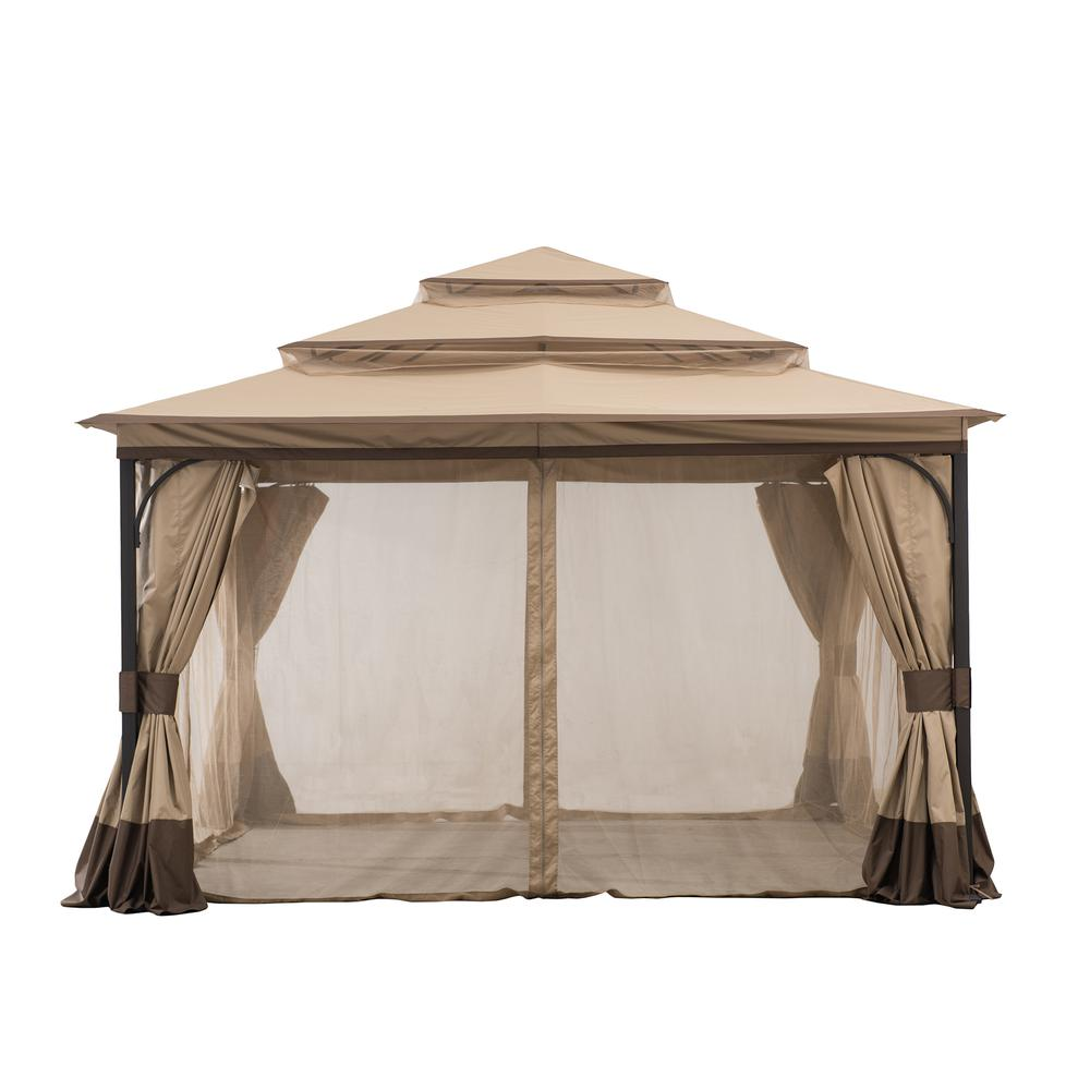 13x13 ft. Steel Gazebo with 3-tier Tan and Brown Canopy