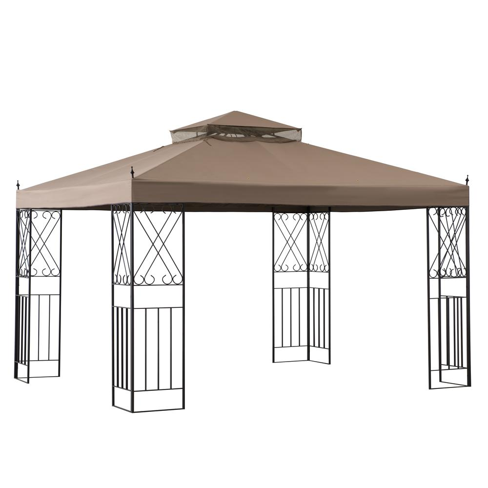 Sunjoy 10 ft. x 12 ft. Steel Gazebo with 2-tier Khaki Canopy