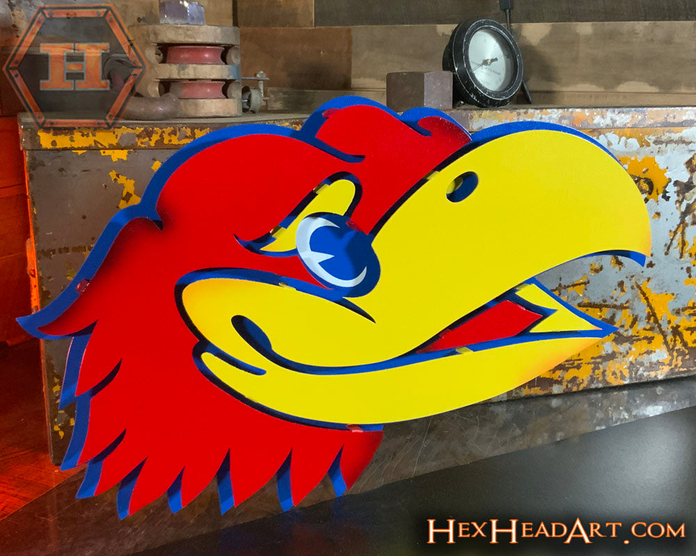 University of Kansas Jayhawks Head 3D Vintage Metal Wall Art