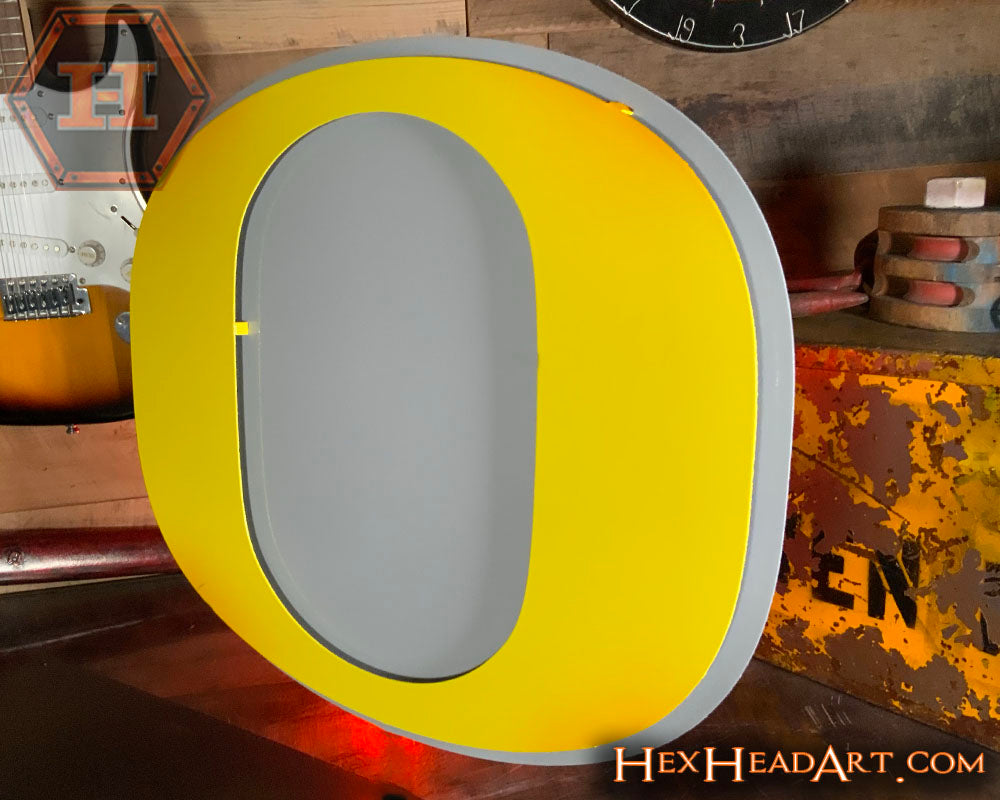 Oregon Ducks Classic "O" Yellow on Gray 3D Vintage Metal Wall Art