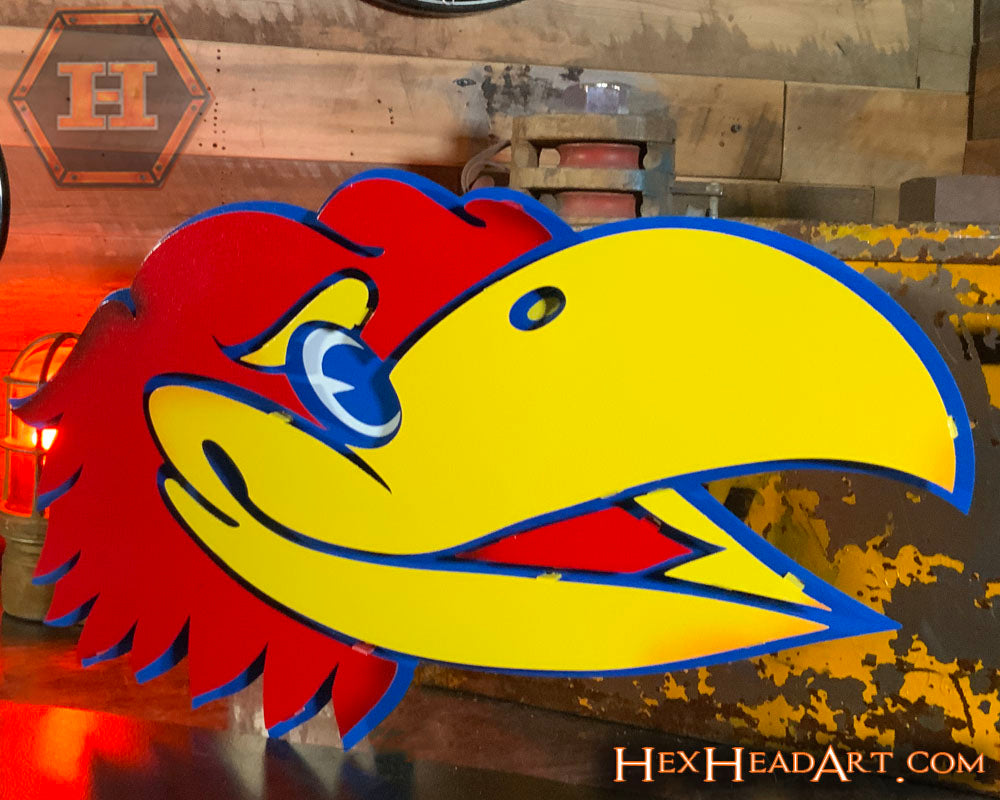 University of Kansas Jayhawks Head 3D Vintage Metal Wall Art