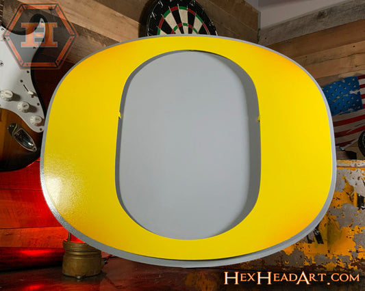 Oregon Ducks Classic "O" Yellow on Gray 3D Vintage Metal Wall Art