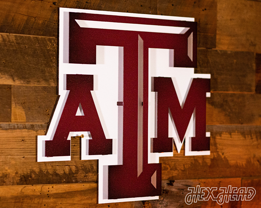 Texas A&M 3D Vintage Metal Artwork - Aggie Maroon/ White