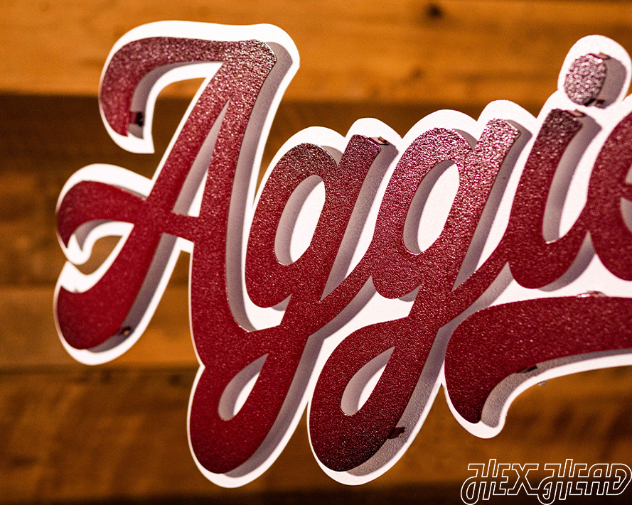 Texas A&M "Aggies" Script 3D Vintage Metal Wall Art