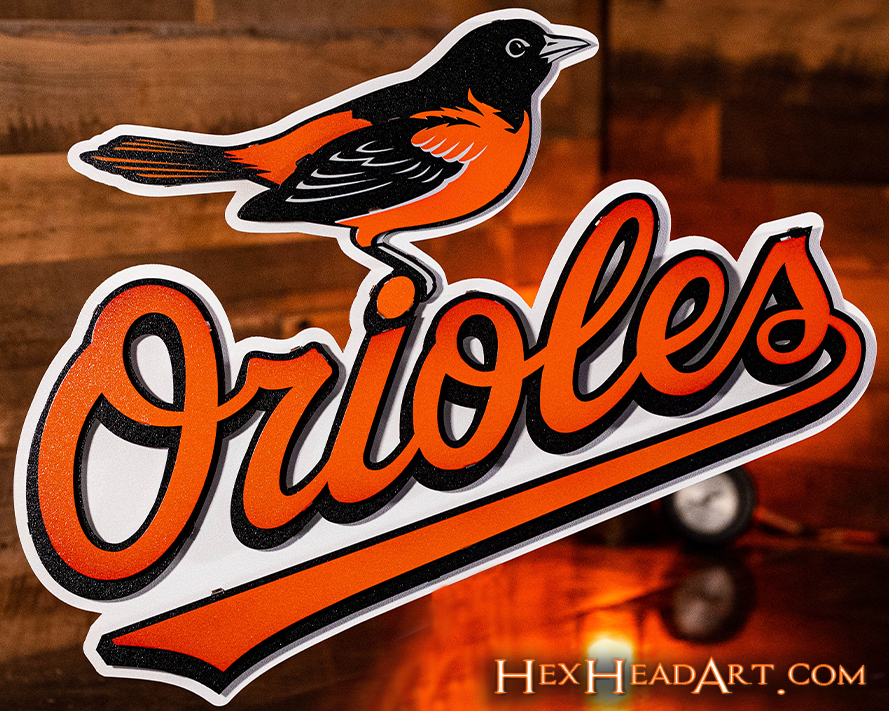 Baltimore Orioles Script with Bird 3D Metal Wall Art