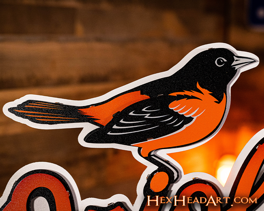 Baltimore Orioles Script with Bird 3D Metal Wall Art