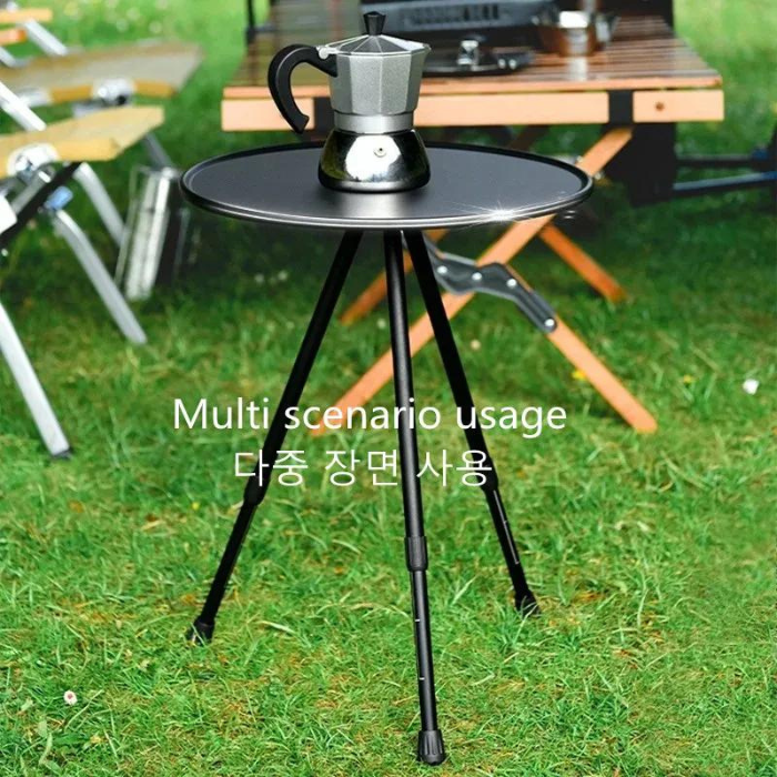 Ultralight Camping Round Table with Light Stand - Adjustable Portable Folding Table