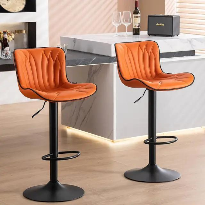 Grey Faux Leather Counter Height Bar Stools with Swivel and Adjustable Height, Set of 2