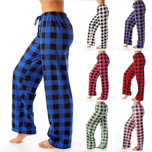 Women's Christmas Plaid Wide-Leg Pajama Pants - Perfect for Holiday Lounging and Street Style