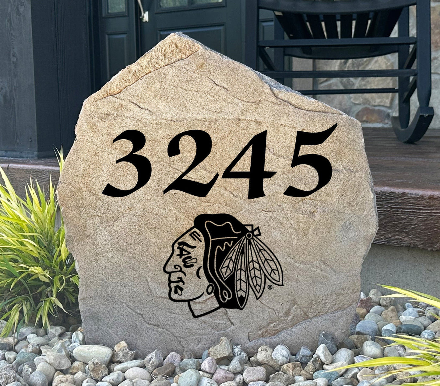 Chicago Blackhawks Design-A-Stone Landscape Art Address Stone