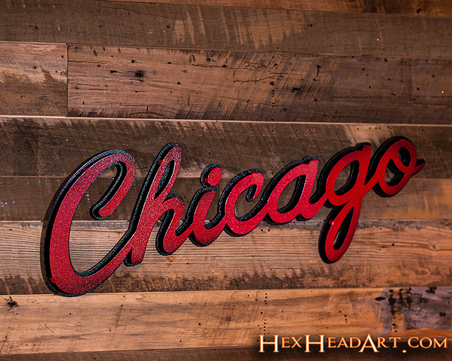 Chicago Bulls Script Vintage 3D Metal Wall Art