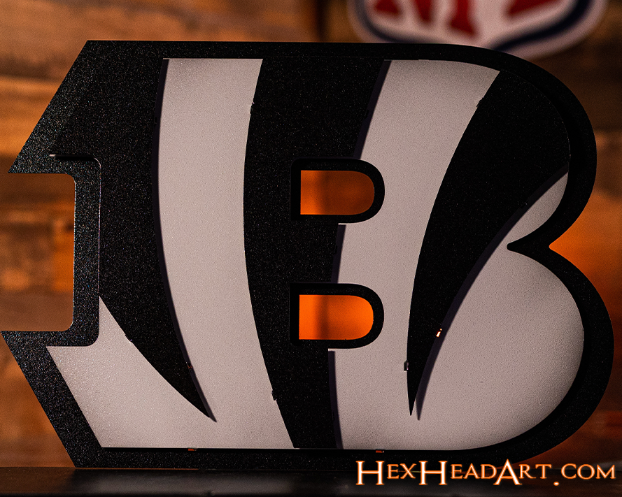 MONOCHROME - Cincinnati Bengals "Striped B" 3D Vintage Metal Wall Art