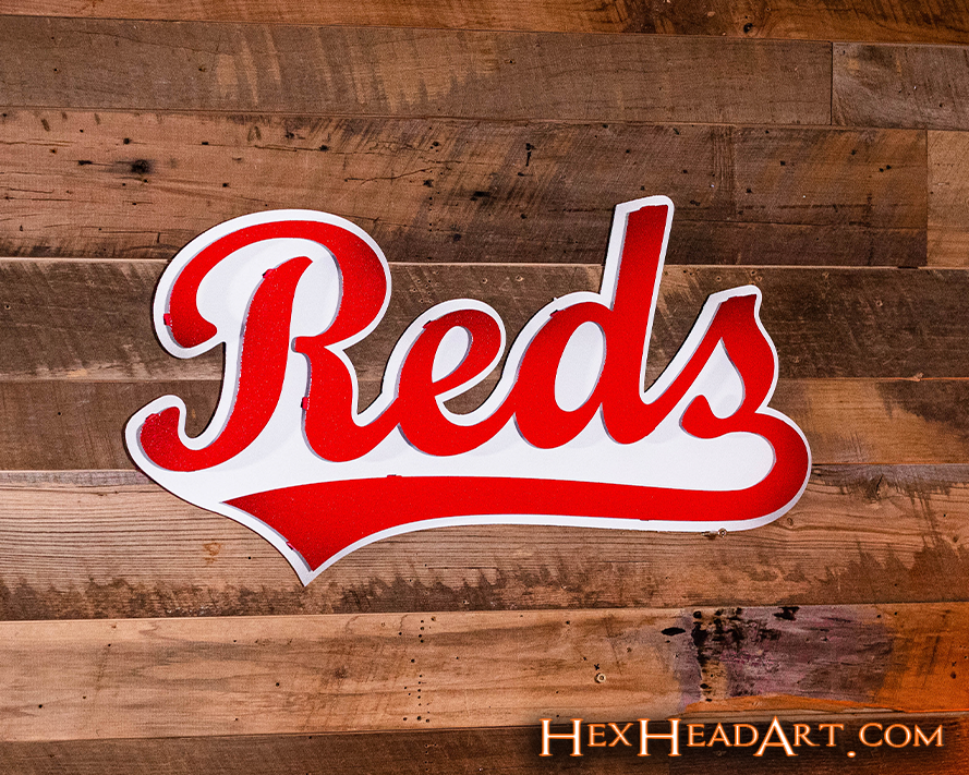 Cincinnati Script "REDS" Vintage Metal Wall Art