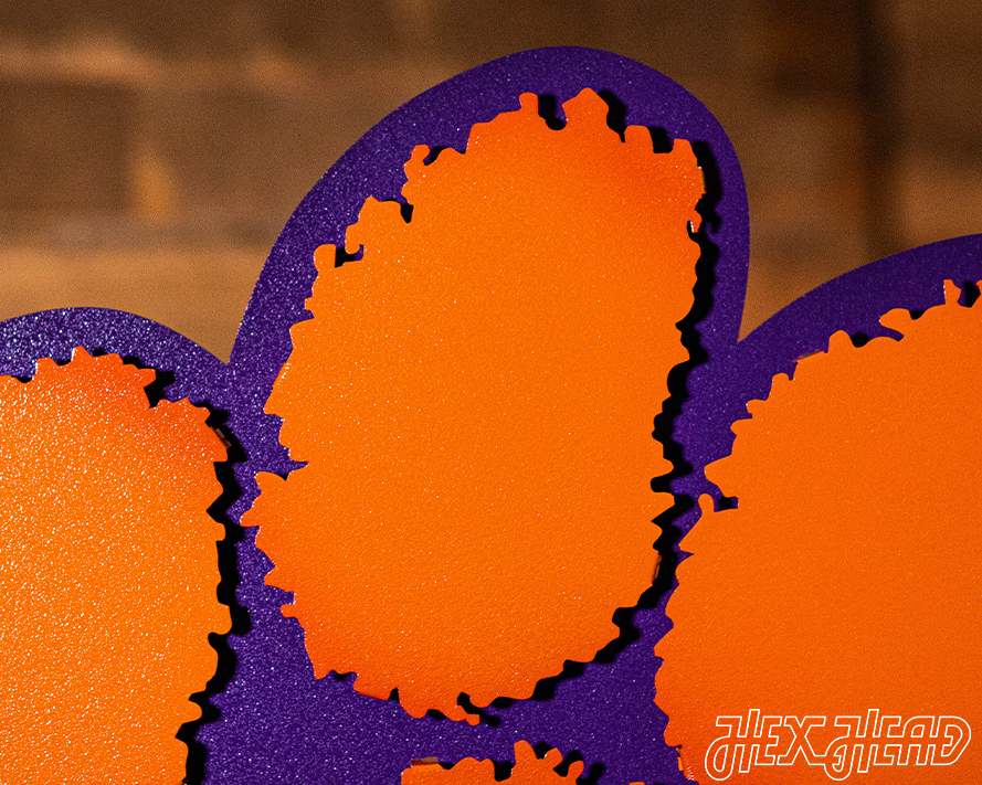 Clemson Tigers Orange on Purple Paw 3D Vintage Metal Wall Art