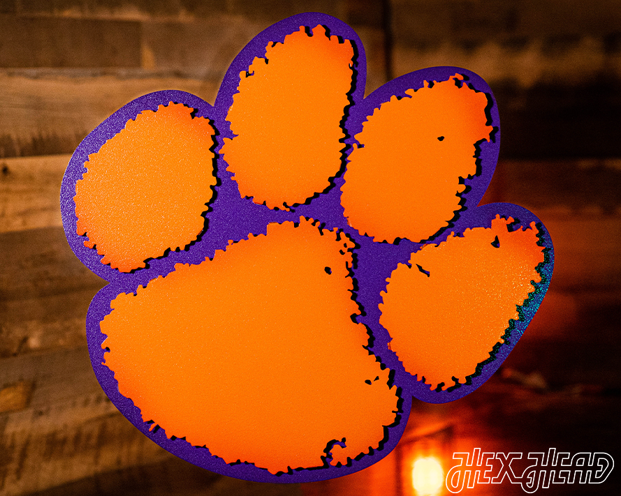 Clemson Tigers Orange on Purple Paw 3D Vintage Metal Wall Art