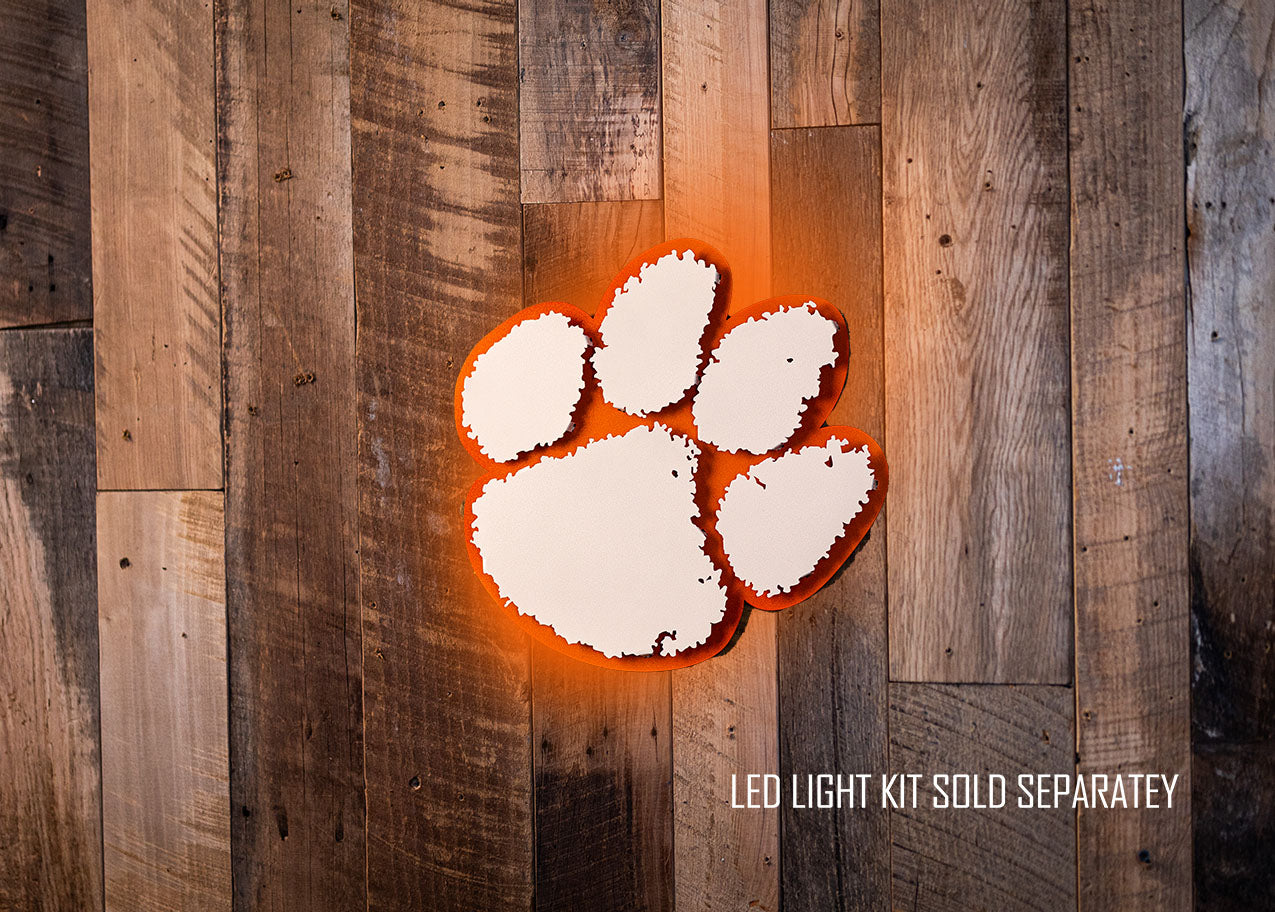 Clemson Tigers PAW - White on Orange 3D Vintage Metal Wall Art