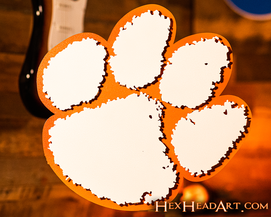 Clemson Tigers PAW - White on Orange 3D Vintage Metal Wall Art