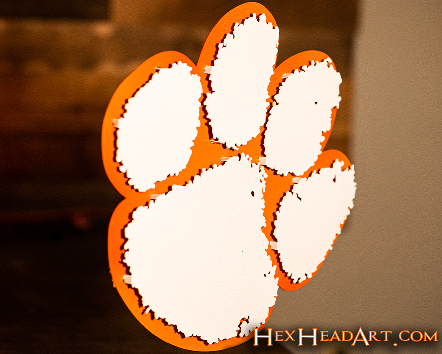 Clemson Tigers PAW - White on Orange 3D Vintage Metal Wall Art