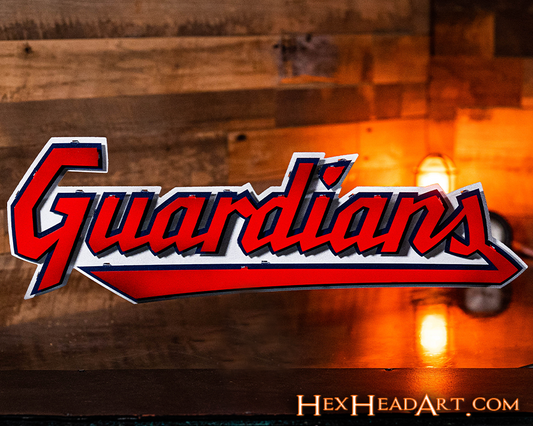 Cleveland Guardians Script "GUARDIANS"  3D Vintage Metal Wall Art