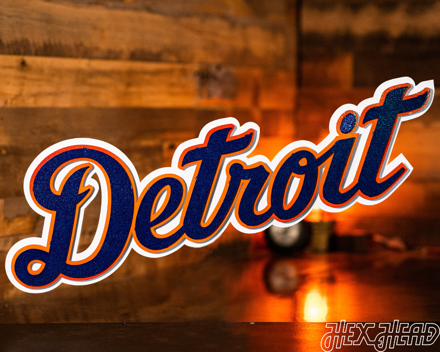 Detroit Tigers "Detroit" Word Script 3 Layer Metal Wall Art