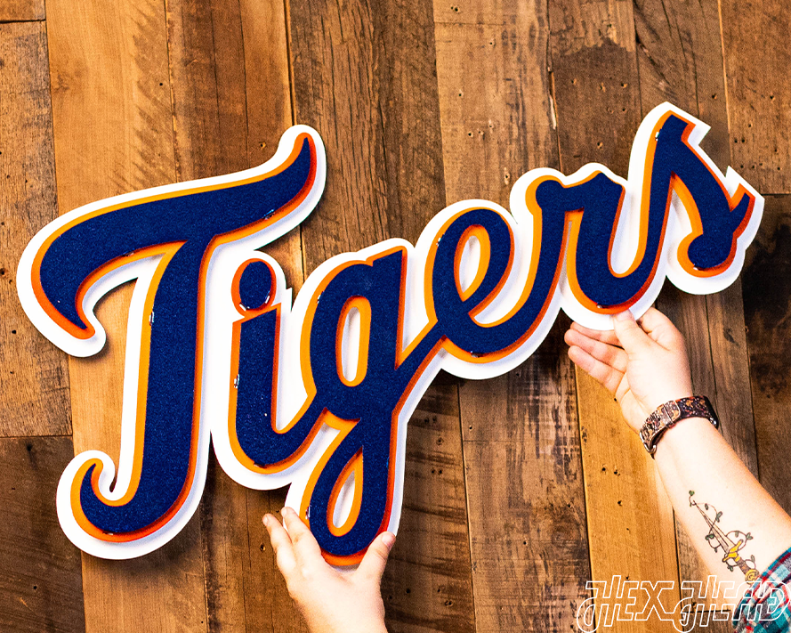 Detroit Tigers "Tigers" Word Script 3 Layer Metal Wall Art