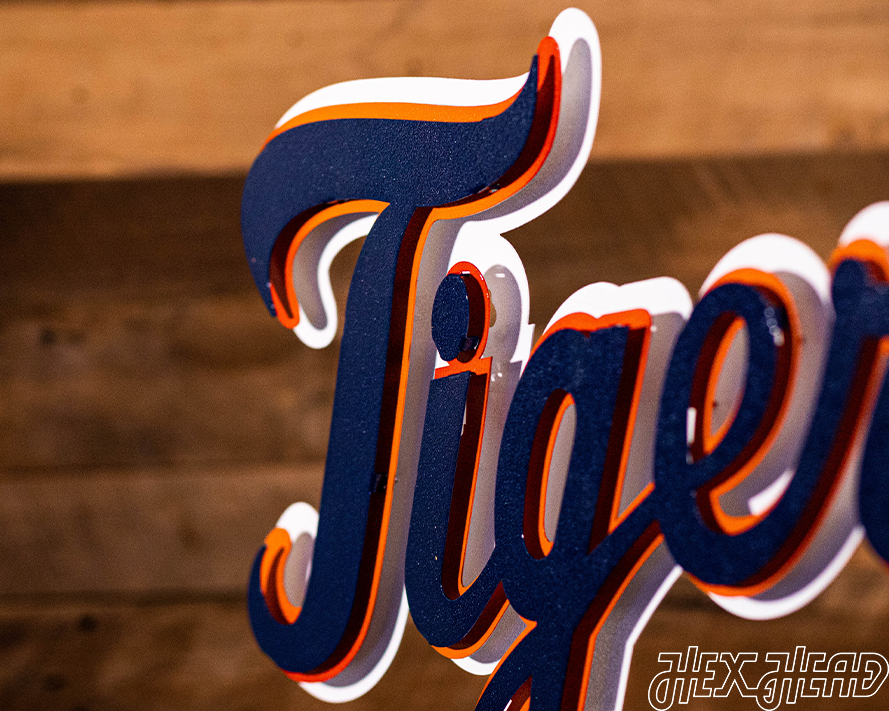 Detroit Tigers "Tigers" Word Script 3 Layer Metal Wall Art