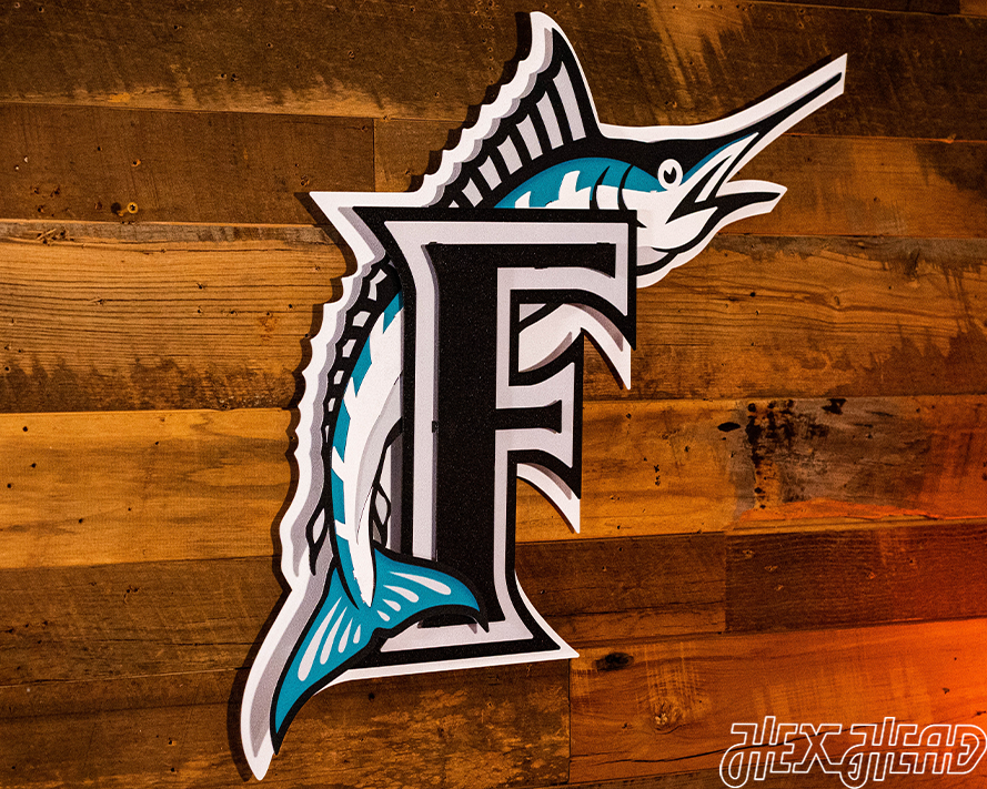 Miami Marlins Cooperstown "1995 F" Logo 3D Vintage Metal Wall Art