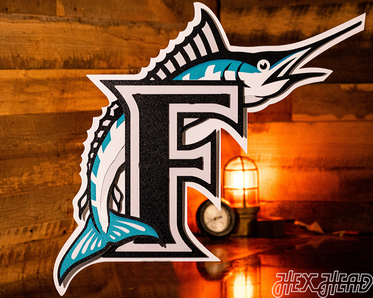 Miami Marlins Cooperstown "1995 F" Logo 3D Vintage Metal Wall Art