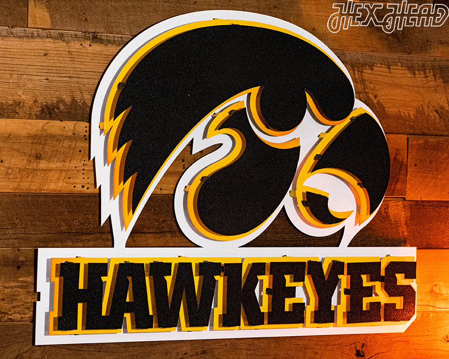 Iowa Hawkeyes Mascot with "HAWKEYES"  3D Metal Wall Art