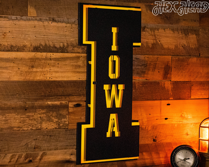 Iowa Hawkeyes Block "I" 3D Vintage Metal Art