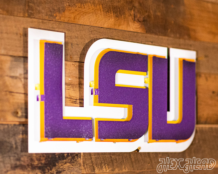 Louisiana State "LSU" Purple on Gold 3D Vintage Metal Wall Art