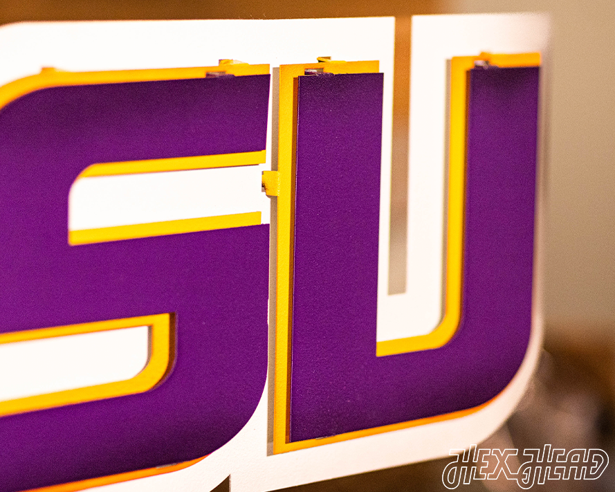 Louisiana State "LSU" Purple on Gold 3D Vintage Metal Wall Art