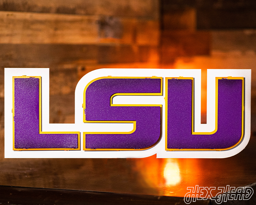 Louisiana State "LSU" Purple on Gold 3D Vintage Metal Wall Art