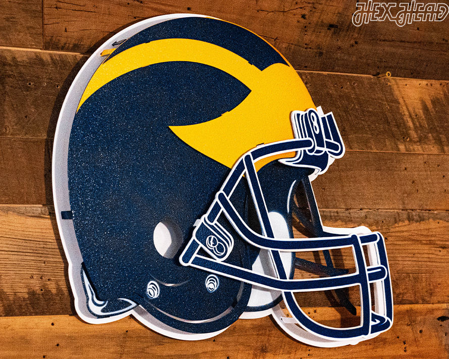 BLITZ Collection- 8 Layer Michigan Wolverines  "Winged" Helmet 3D Metal Wall Art