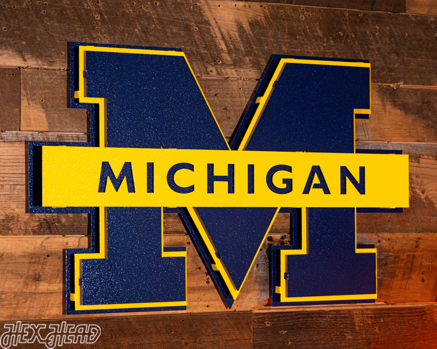 Michigan Wolverines "Block M With Michigan Wordmark" 3D Metal Wall Art