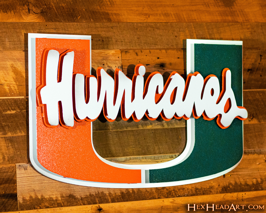 Miami "Hurricanes on U" 3D Vintage Metal Wall Art