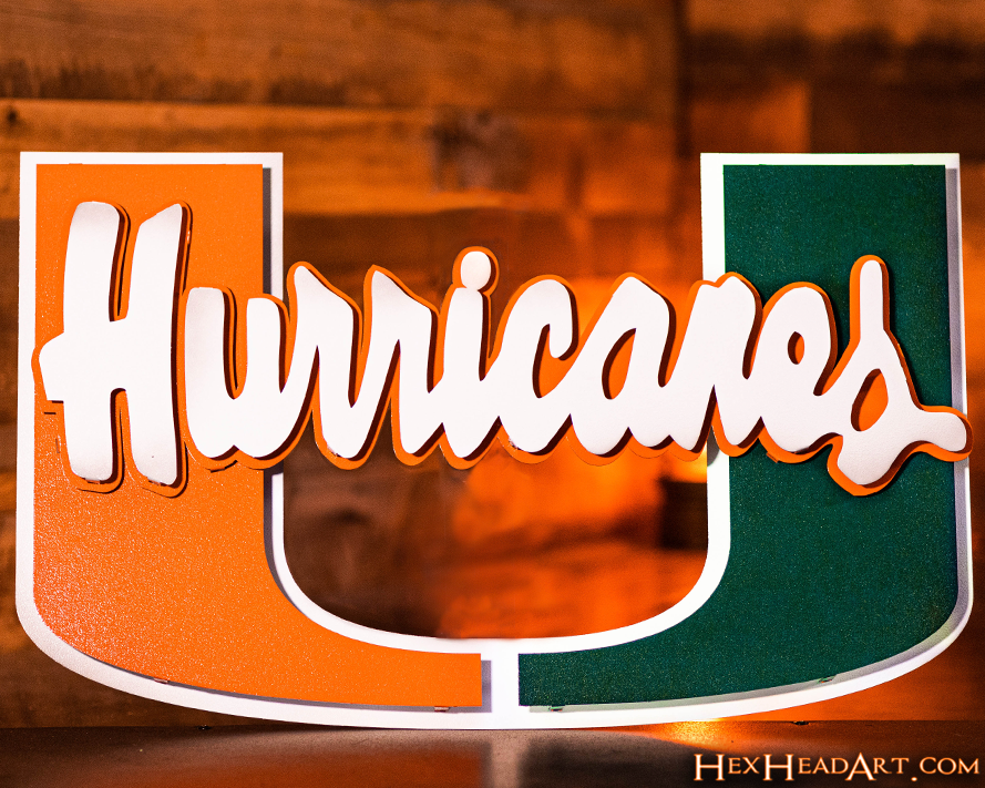 Miami "Hurricanes on U" 3D Vintage Metal Wall Art