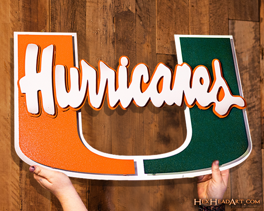 Miami "Hurricanes on U" 3D Vintage Metal Wall Art