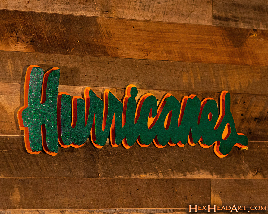 Miami Hurricanes Script 3D Vintage Metal Wall Art