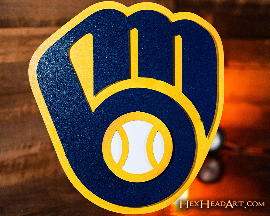 Milwaukee Brewers Current "BALL-IN-GLOVE" 3D Vintage Metal Wall Art