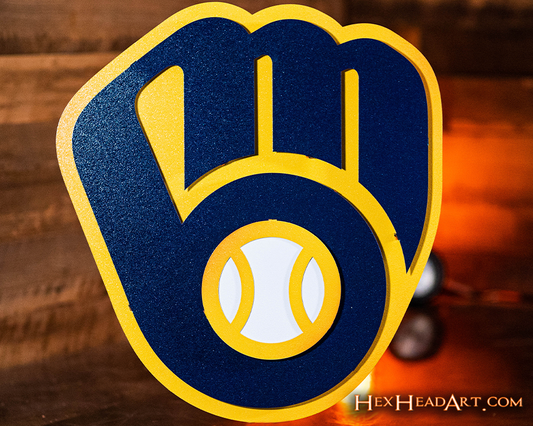 Milwaukee Brewers Current "BALL-IN-GLOVE" 3D Vintage Metal Wall Art