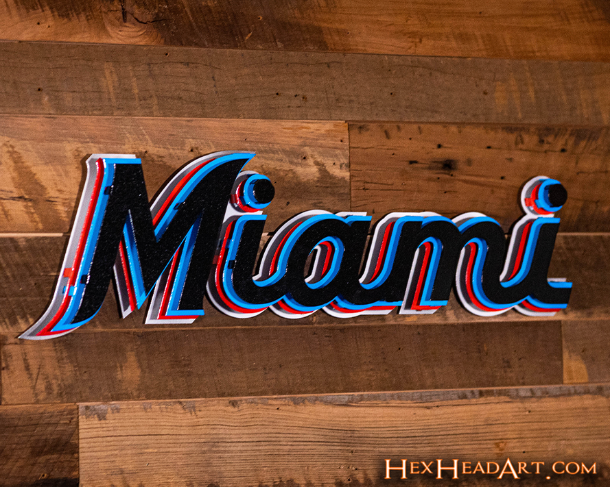 Miami Marlins "MIAMI" script 3D Metal Wall Art